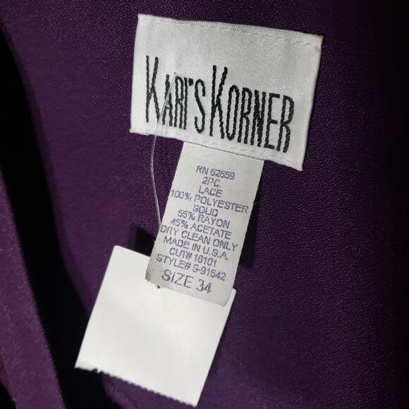 Kari's Korner Open Front Jacket Lace Sheer Sleeves Evening Purple Size 34 - Picture 3 of 5